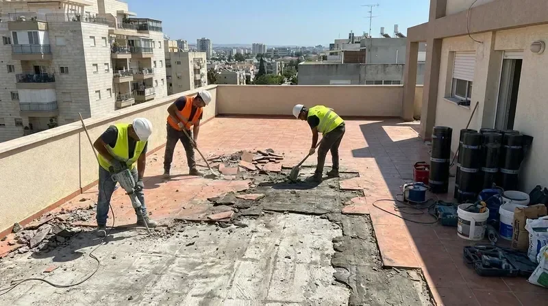 פירוק ריצוף מרפסת והכנת תשתית לאיטום מקצועי