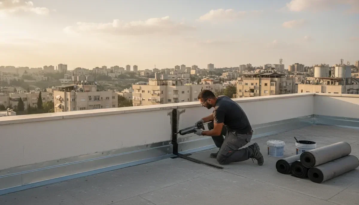 איטום חיבורי קיר-גג ומעקות